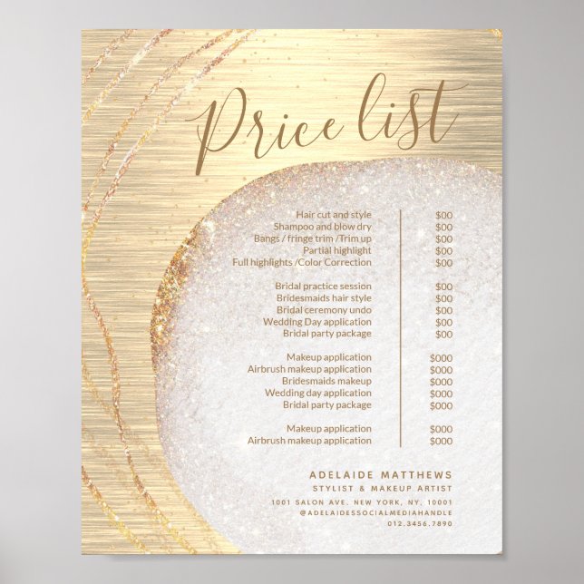 Menü "Gold Glitzer Hair Stylist Salon Price List" Poster (Vorne)