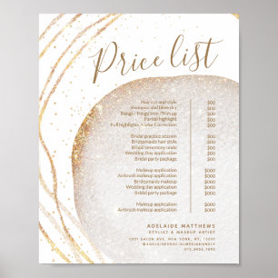 Menü "Gold Glitzer Hair Stylist Salon Price List" Poster