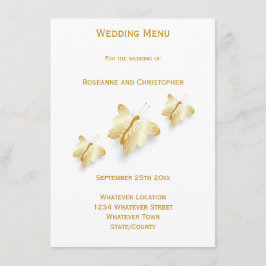 Menu Gold Mariage Papillons Design