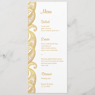 Menu Gold Paisley Mariage indien traditionnel