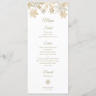 Menu Gold Snowflakes Elégant Hiver Mariage Rackcard
