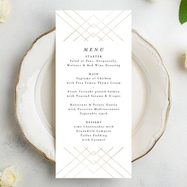 Menu Gold White Elegance Diamond Geo Deco Mariage (Créateur téléchargé)