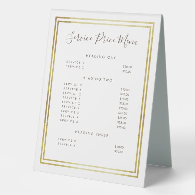Menü "Golden Foil Service Price" Tischaufsteller (Vorderseite)