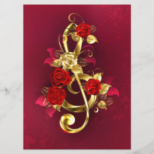 Menu Golden Treble Clef avec fleurs Roses