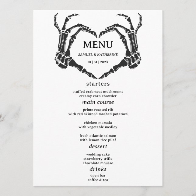 Menu Gothique Romantique Squelette main Halloween Maria (Devant)