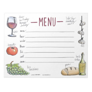 Menü "Gourmet Weekend Dinner" Wichtiges Notepad Notizblock