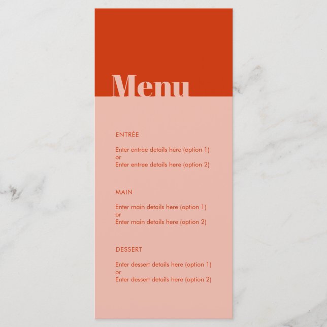 Menu Gras Moderne Typographie Minimale Orange Mariage r (Devant)