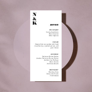 Menu Gras Monogramme Mariage noir et blanc personnalisa