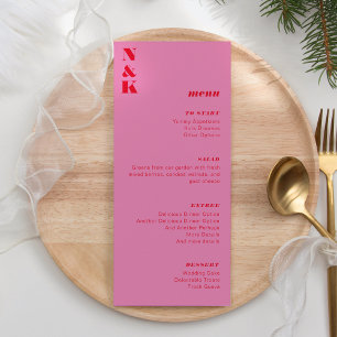 Menu Gras Monogramme Mariage rouge et rose personnalisa