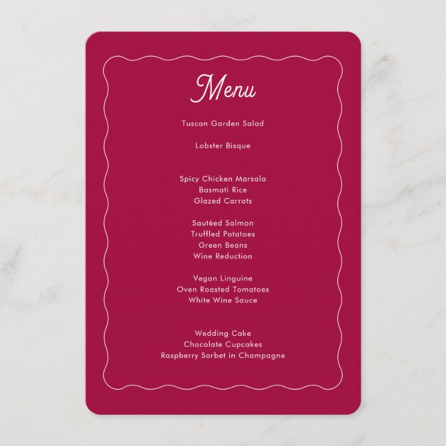 Menu Gras Retro rose Magenta Mariage de trame de vague (Devant)