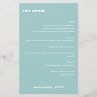 Menu Gras simple Aqua bleu simple personnalisé mar