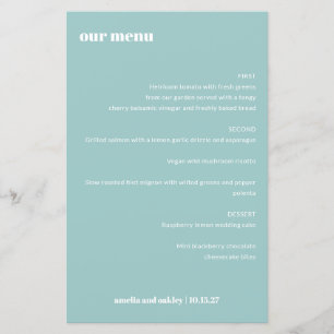 Menu Gras simple Aqua bleu simple personnalisé mar