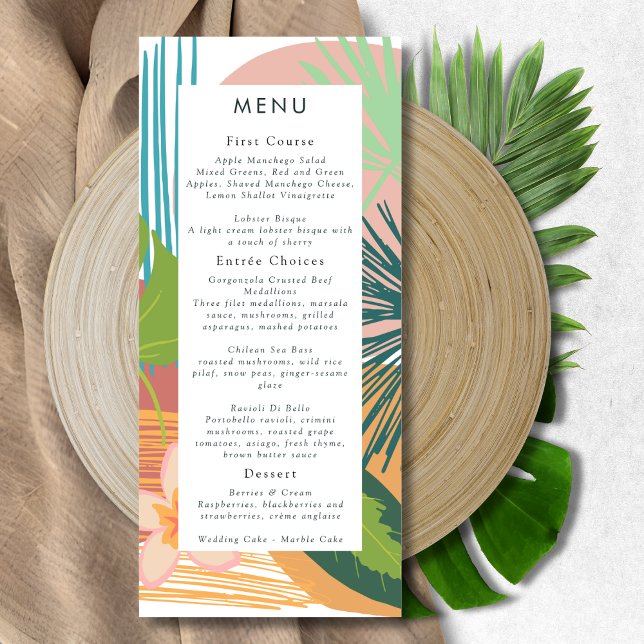 Menu Gras Tropical Abstrait Coral Mariage Turquoise (Créateur téléchargé)