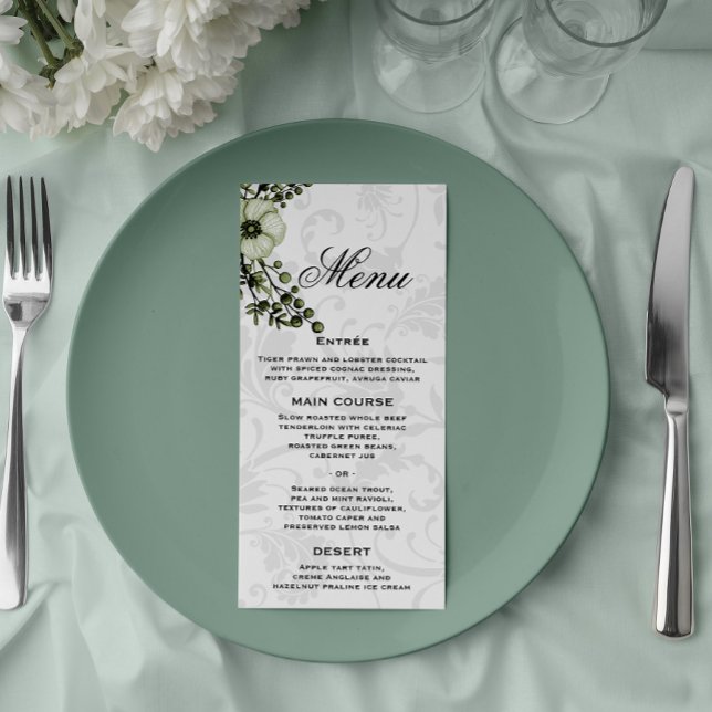 Menu Gray Damask et Green Bouquet Boho Mariage (Créateur téléchargé)