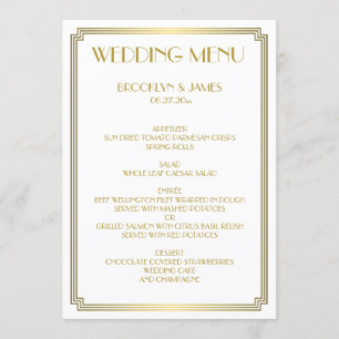 Menu Great Gatsby Art Deco Gold White Mariage