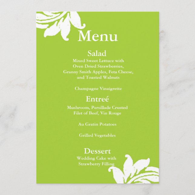 Menü "Green Damask Wedding" Menükarte (Vorderseite)