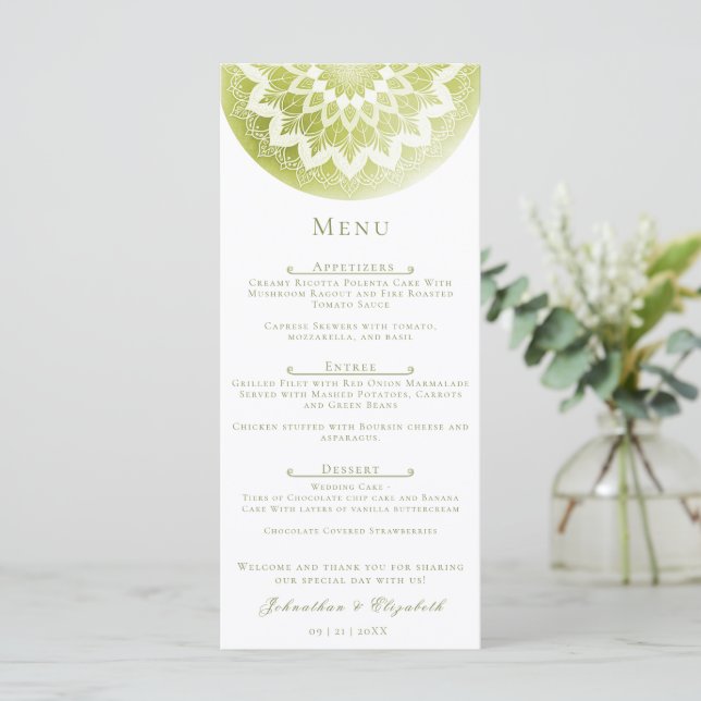 Menu Green Lace Mandala Wedding (Debout devant)