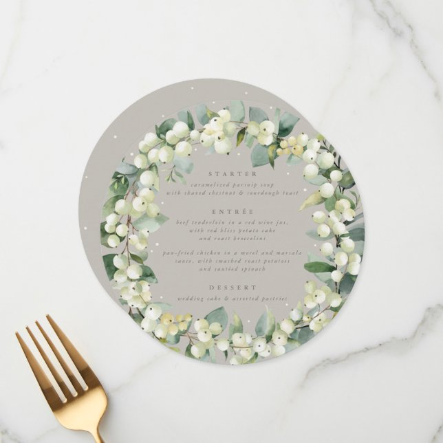 Menu Greige Snowberry+Eucalyptus 3 Parcours Mariage (Devant/Arrière en situation)