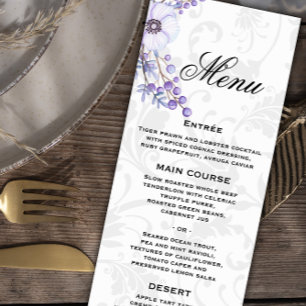 Menu Gris Damas et violet Mariage Floral