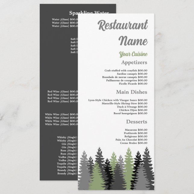 Menu Gris forêt, Restaurant Mince (Devant / Derrière)