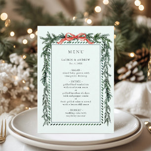 Menu Guirlande de pin aquarelle mariage vert menthe