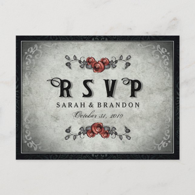 MENU Halloween noir gris et coeur RSVP (Devant)