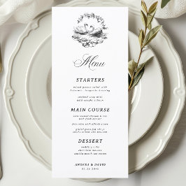 Menu Hand Drawn Botanical Vintage Swan White Wedding