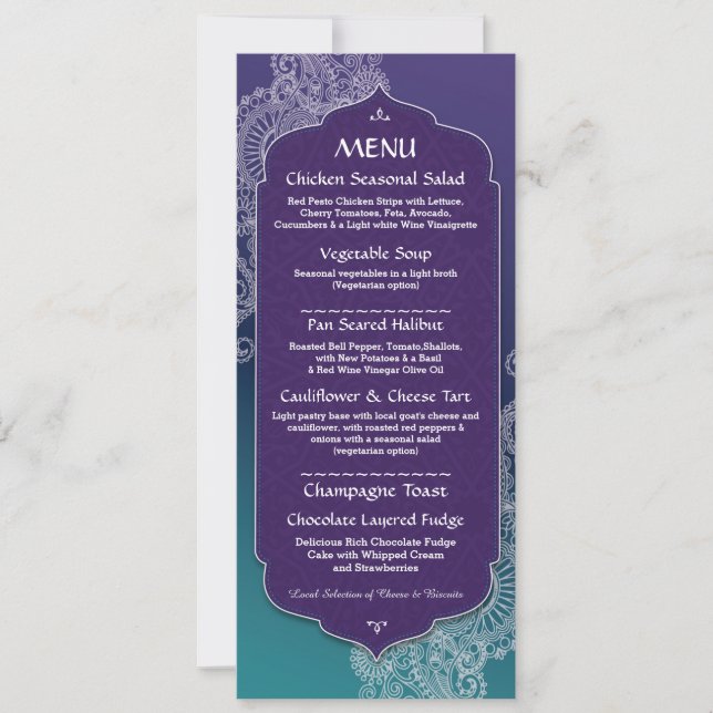 Menu Henna Style Jewel Party Hochzeitsempfang Einladung (Vorderseite)