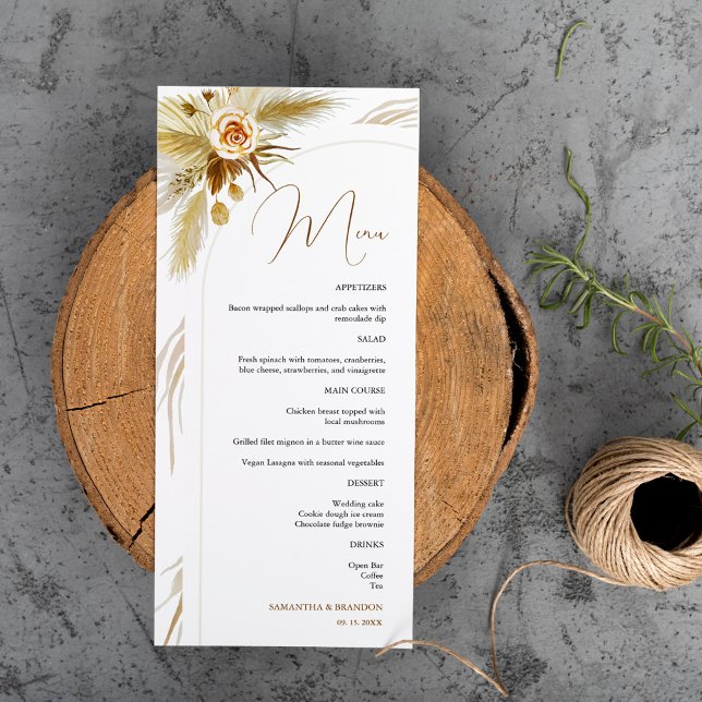 Menu herbe des Pampas mariage tropical aquarelle boho (Créateur téléchargé)
