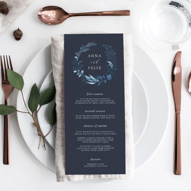 Menu Hiver Azure | Mariage botanique bleu (Créateur téléchargé)