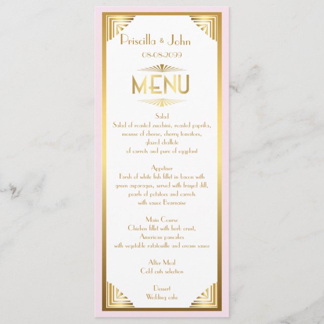Menü Hochzeit, Menü Sitzung, großartige Gatsby, we Menükarte (Vorderseite)