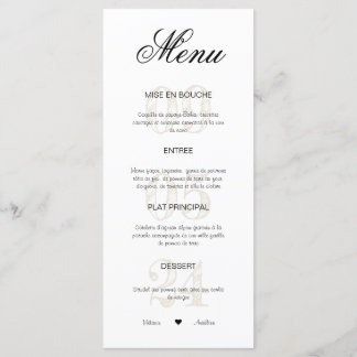 Menu Hochzeit Menükarte