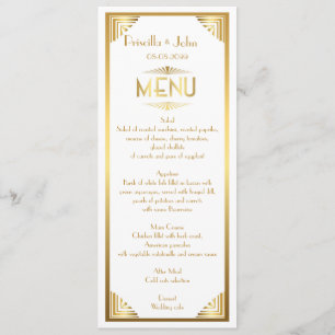 Menü-Hochzeit, Menüsitzung, großes Gatsby, Weiß, Menükarte