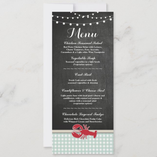 Menü Hochzeitsempfang Crawfish Boil Lobster Beach Einladung (Vorderseite)
