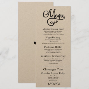 Menü Hochzeitsempfang Elegantes Kraft-Skript Einladung