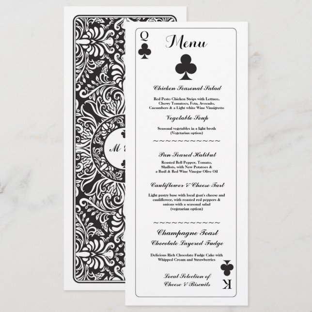 Menü Hochzeitsempfang Kartenspiel Ace of Clubs Einladung (Vorne/Hinten)