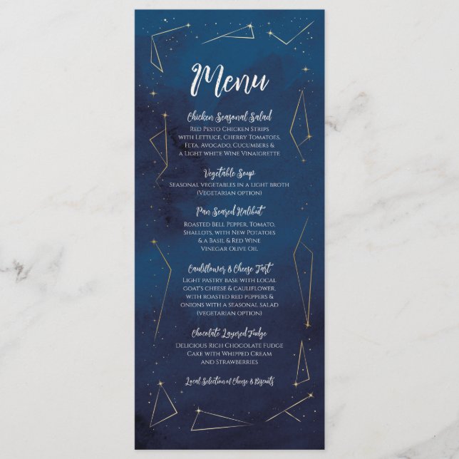 Menü Hochzeitsempfang Star Signing Navy Kosmic Menükarte (Vorderseite)