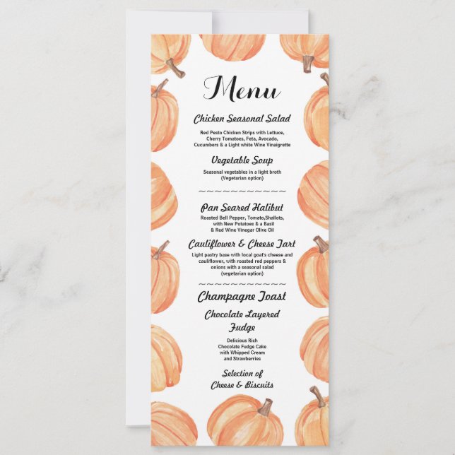Menü Hochzeitsempfehlung Rustikale Pumpkin Fall Ca Einladung (Vorderseite)