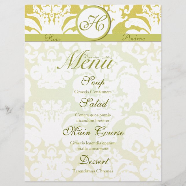 Menü "Hochzeitsmenü" für Limone und Gold Damask Mo (Vorderseite)