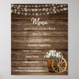 Menü - Holzfass mit weißen Blume Poster