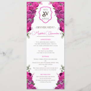 Menu Hot rose Floral Western Charro Quinceañera Party