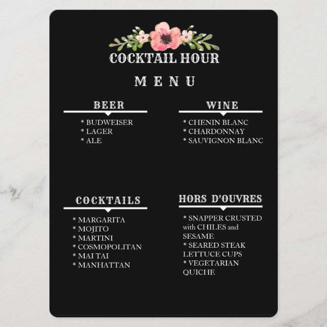 MENU HOUR COCKTAIL personnalisable (Devant)
