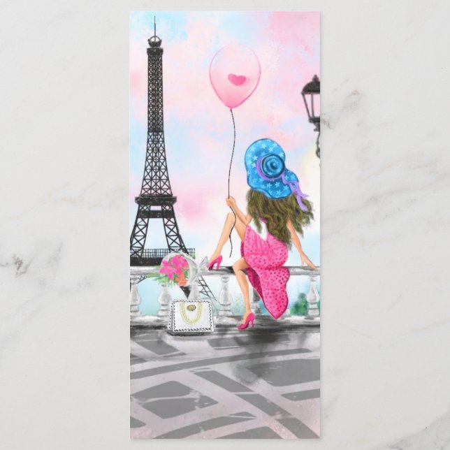 Menu I Love Paris - Jolie Femme et Balloon de Coeur Ros (Dos)