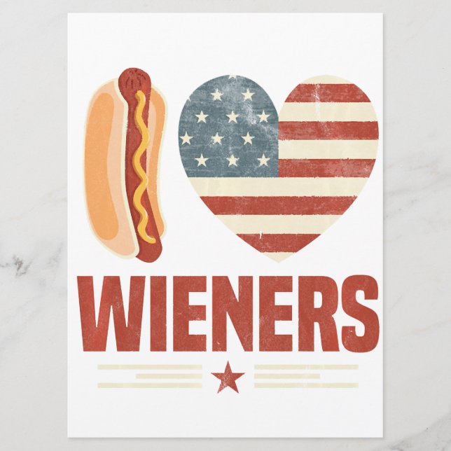Menu I Love Wieners Usa Drapeau Hot Dog Heart Barbeque  (Devant)