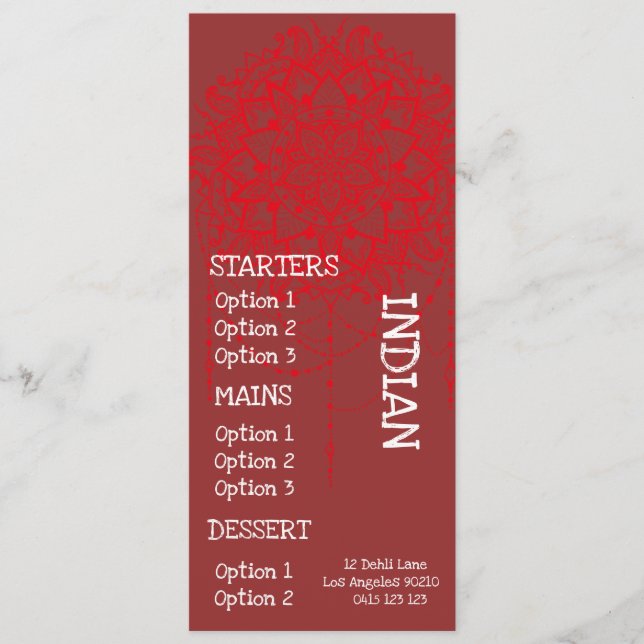 Menu indien de dîner de restaurant (Devant)