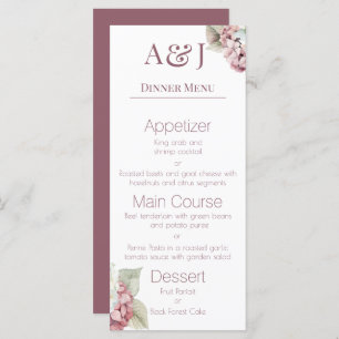 Menu Initiales monogrammes rose et blanc Fleurs d'hydra