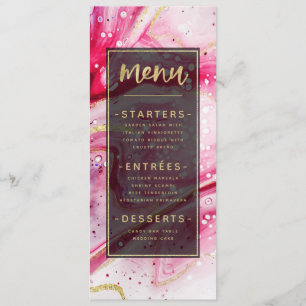 Menu Inky Splash Vin Marbre rouge avec feuille d'or Dîn