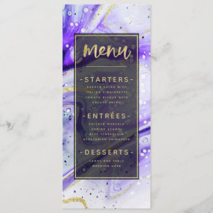 Menu Inky Splash violet marbre avec feuille d'or Dîner