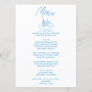 Menu Italie Bleu manuscrit dessiné Mariage méditerranée