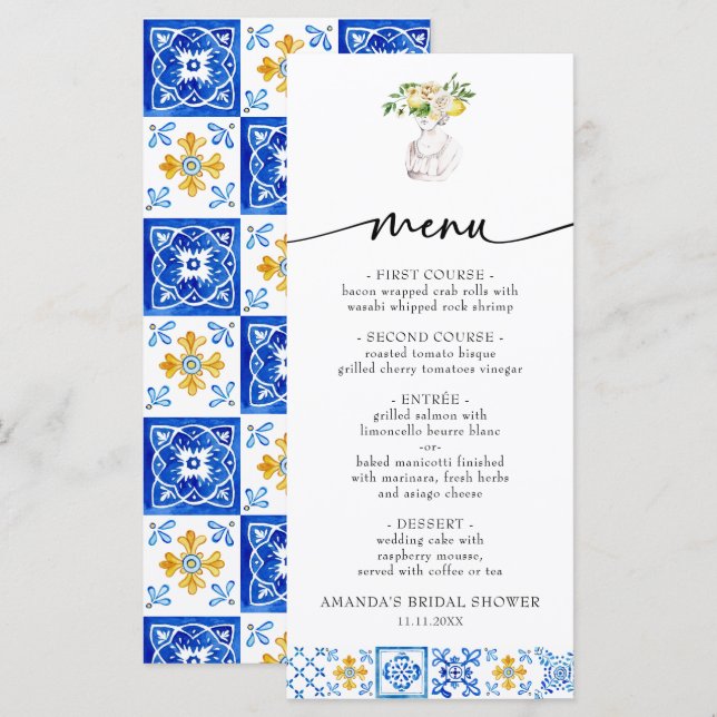 Menu Italie méditerranéenne Fête des mariées de citron  (Devant / Derrière)